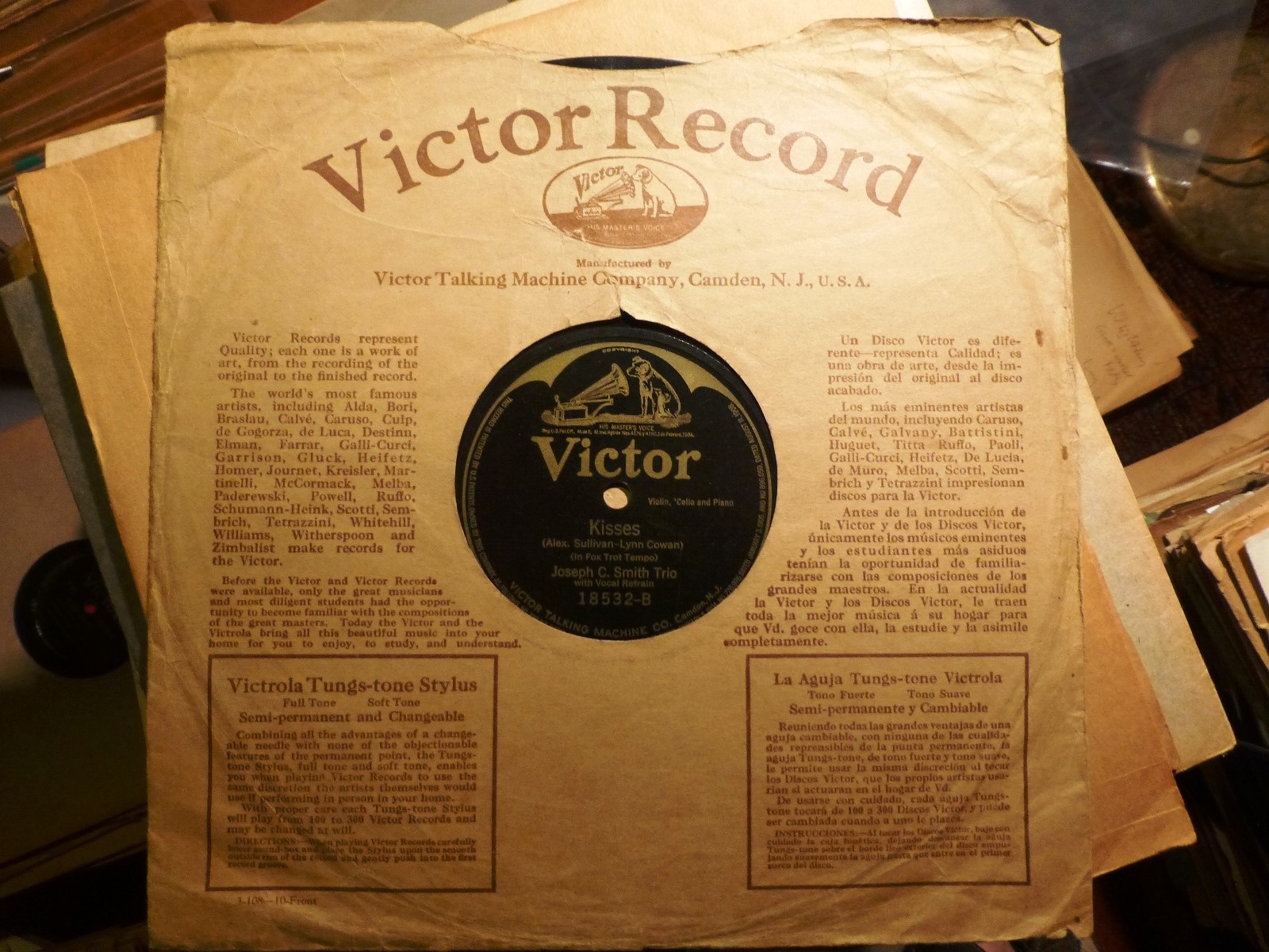 1919 FOX-TROT MICKEY/ KISSES Joseph Smith Trio Violin Cello Piano VICTOR 18532