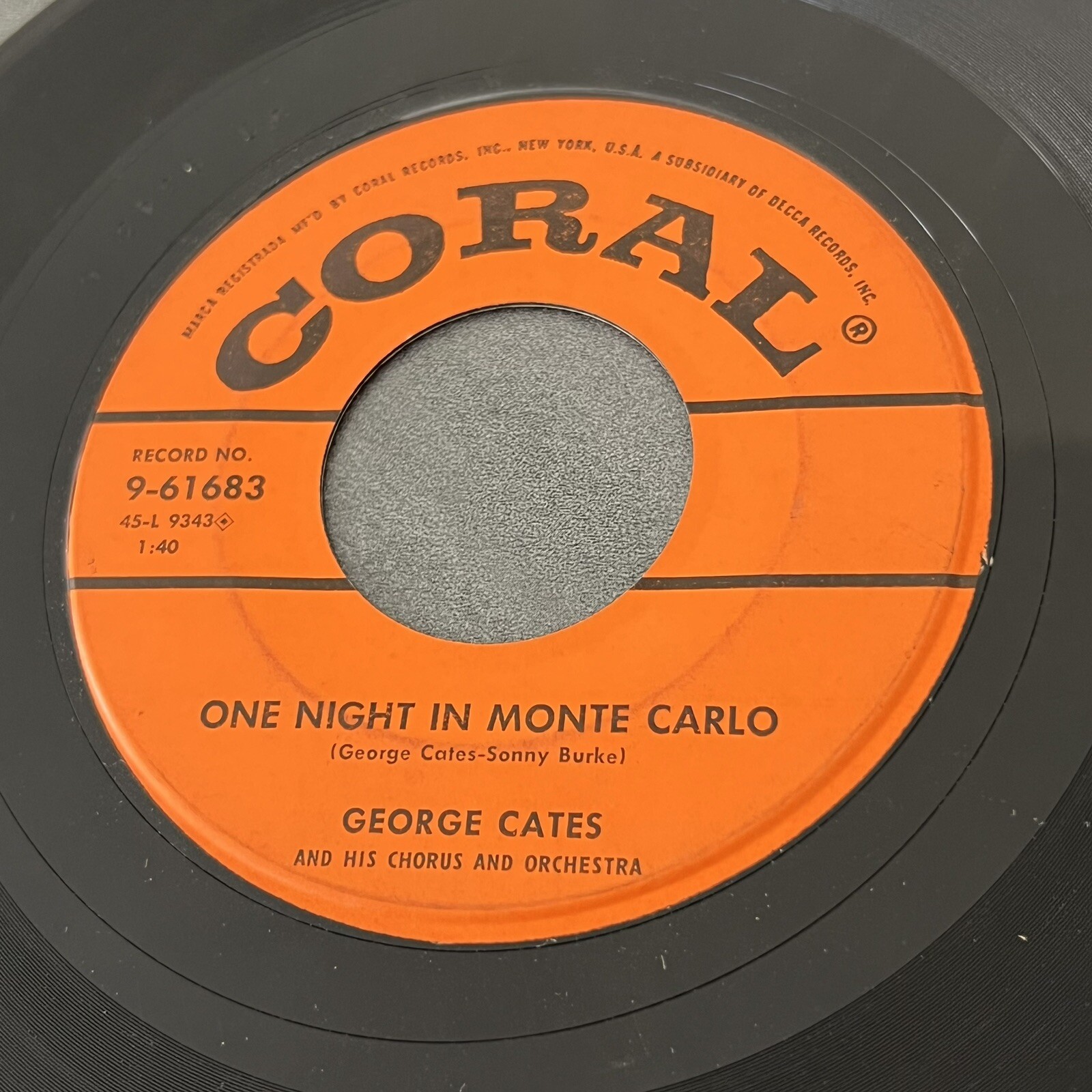 George Cates Orchestra Where There’s Life One Night In Monte Carlo 7” 45 RPM VG