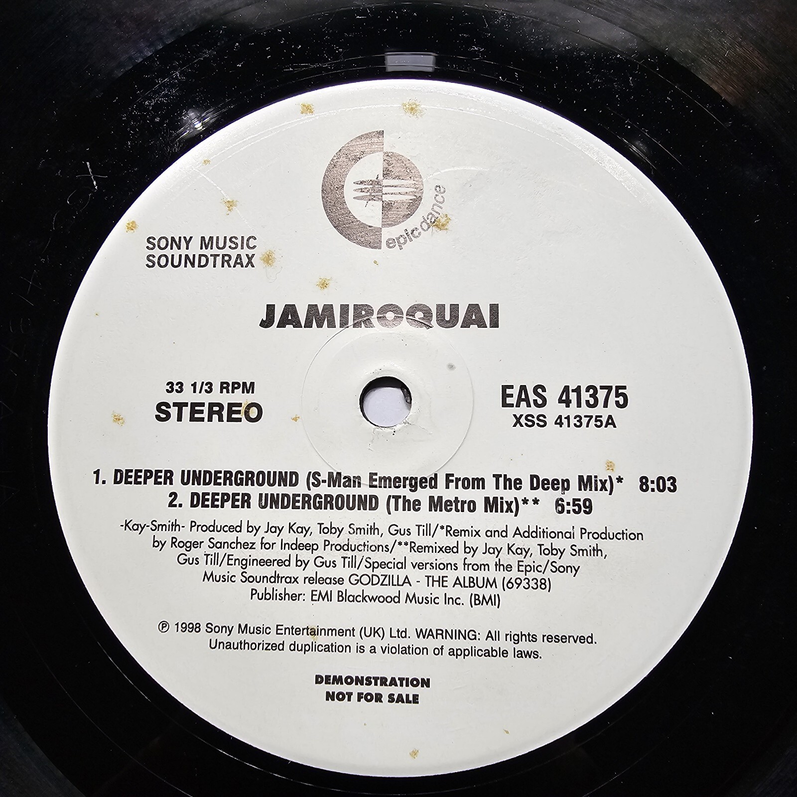 Jamiroquai: Deeper Underground 12″Single White Label Promo 1998