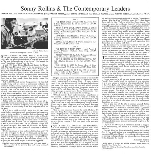 PRE-ORDER Sonny Rollins – Sonny Rollins and the Contemporary Leaders (Contempora