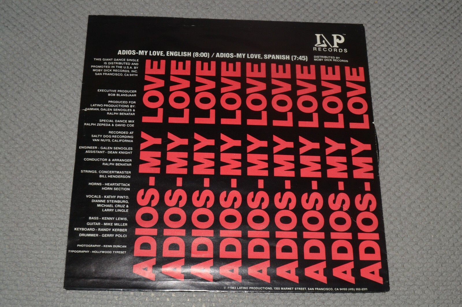 Damian~Adios My Love 12″ Single~Insert & Inner~1983 Disco / Synth Pop~FAST SHIP