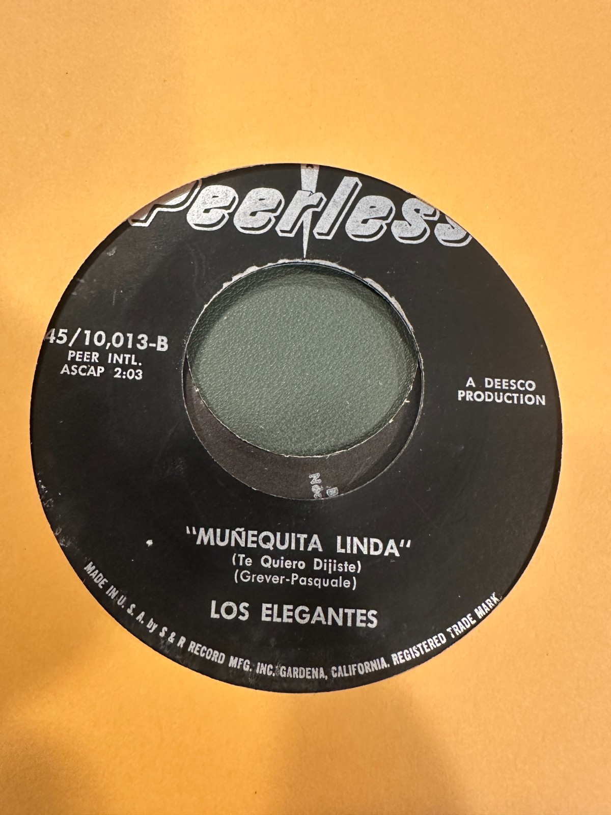 Latin 45 Hear Pop Rock Organ Peerless Los Elegantes Muñequita Linda Esperame VG