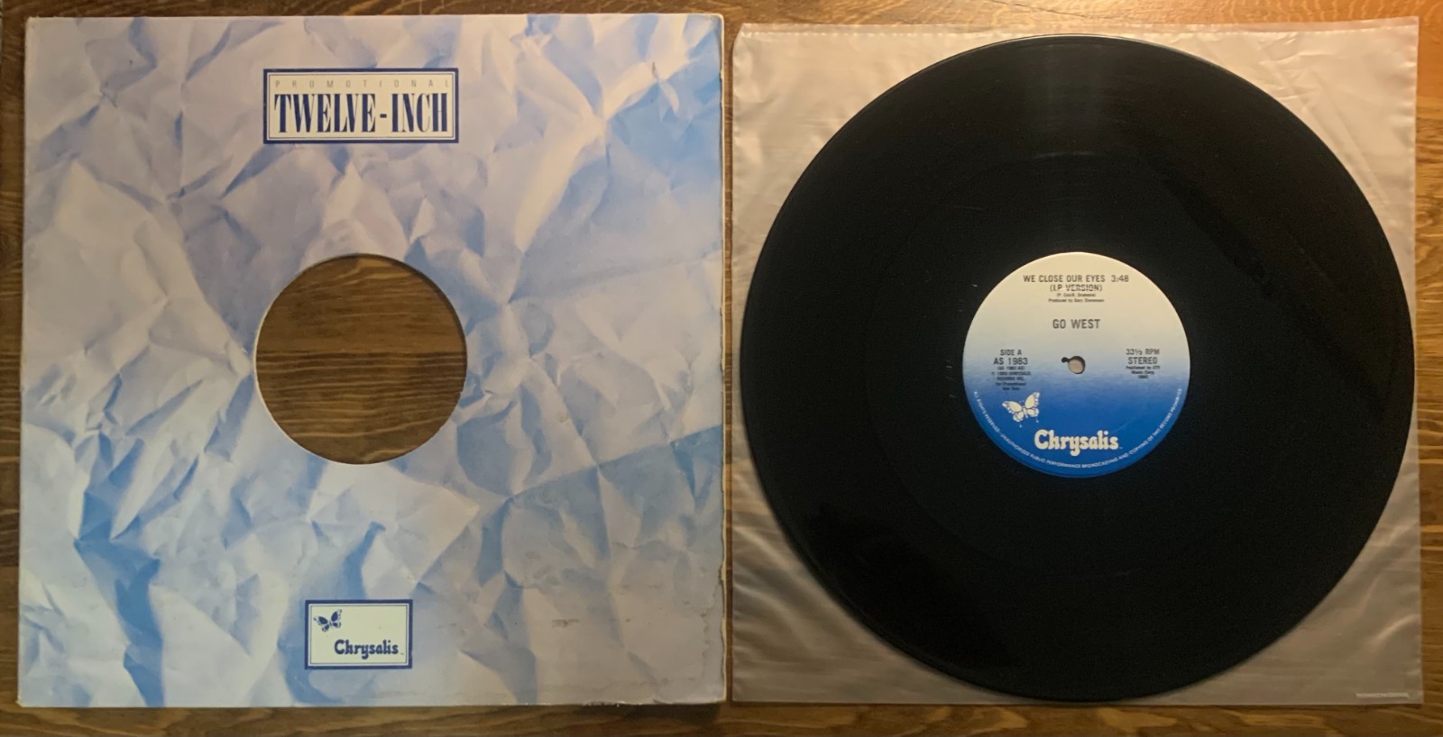 Go West We Close Our Eyes 12″ SINGLE Vinyl 1985 Chrysalis AS 1983 Promo