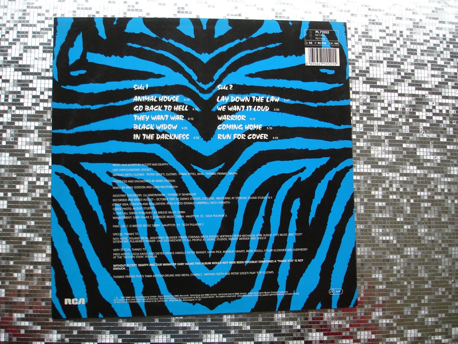 U.D.O. ~ Animal House ~ 1987 GERMAN IMPORT LP RCA – PL 71 552