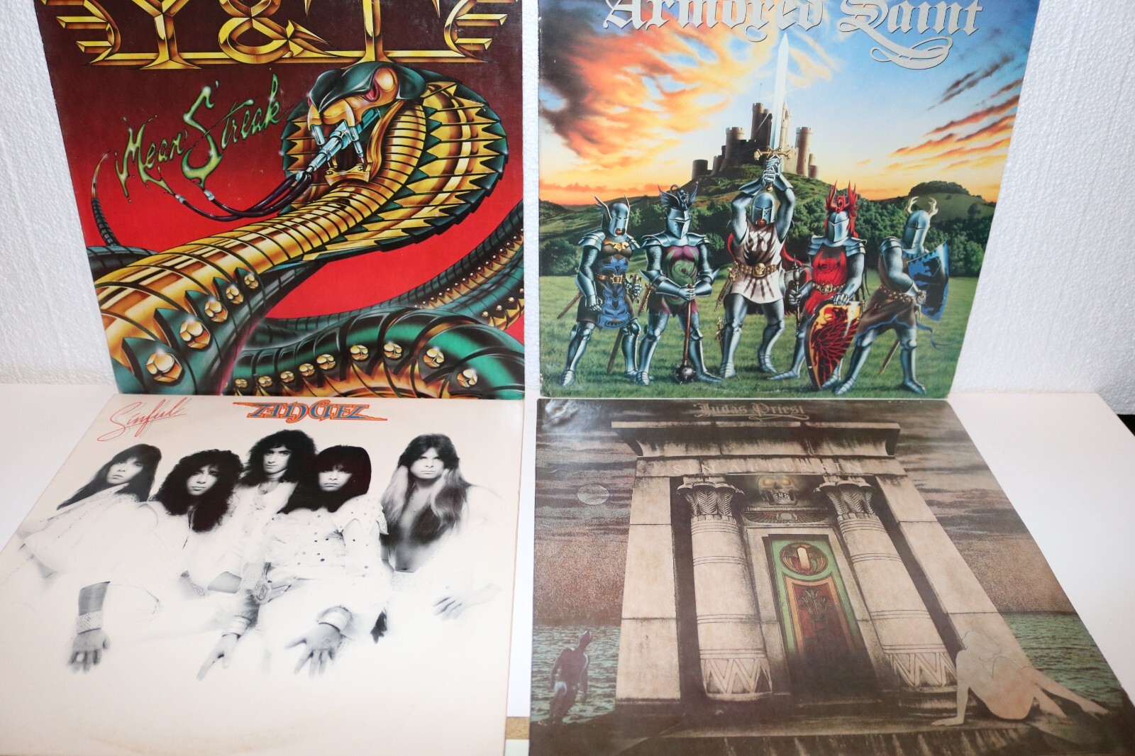 Four 1970’s & 80’s Hard Rock Records Judas Priest Armored Saint Y&T ANGEL org.