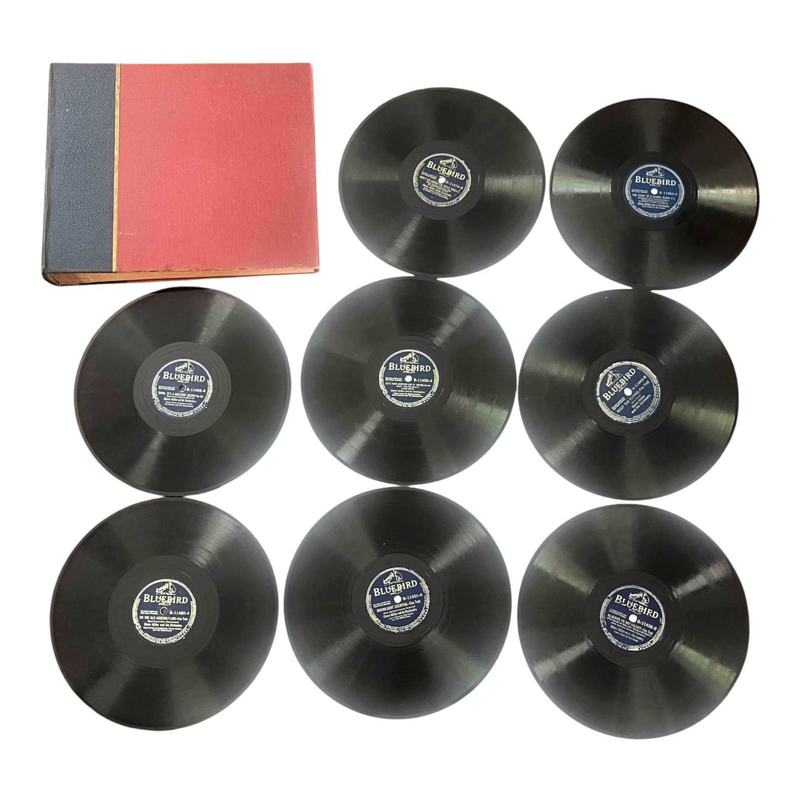 Lot of 8 Glenn Miller Bluebird 78 RPM Records Set w/ Vintage Storage Album Book