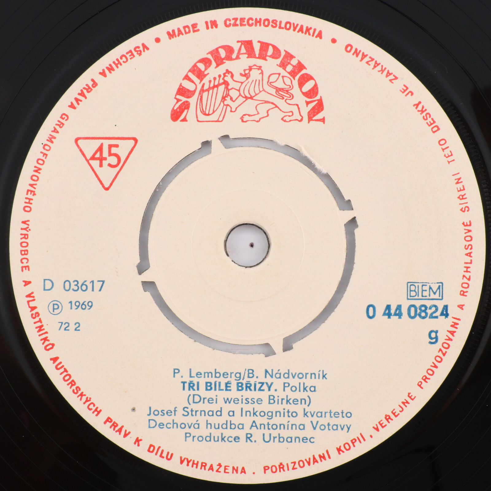 Josef Strnad, Milan Mach – Tři Bílé Břízy/Láska Za Lesem 45 rpm Record 0 44 0824