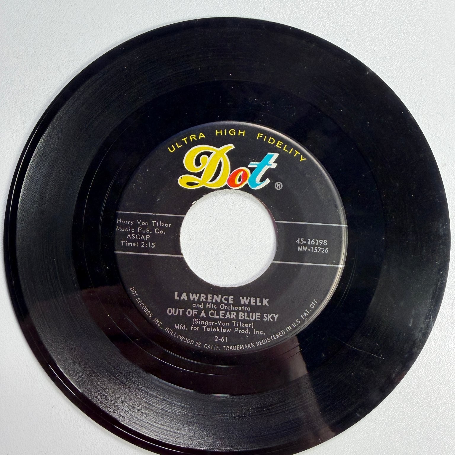 Lawrence Welk – Out Of A Clear Blue Sky 7″ Record 1961 Dot Easy Listening 45 RPM