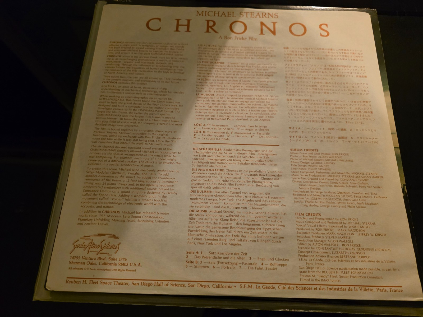 Michael Stearns – Chronos (Original Soundtrack Recording) EX 1985 ELECTRONIC