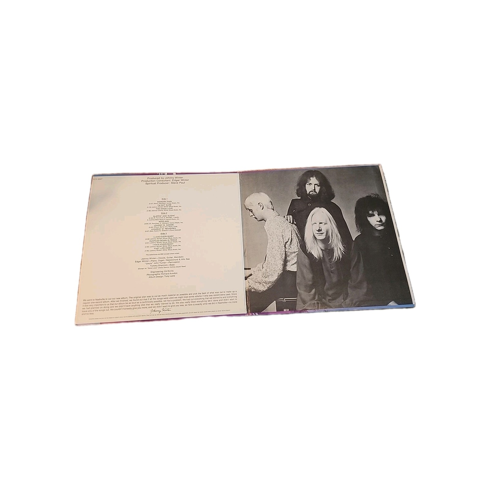 JOHNNY WINTER SECOND WINTER TWO RECORD LP WITH BLANK BACK ON SIDE FOUR