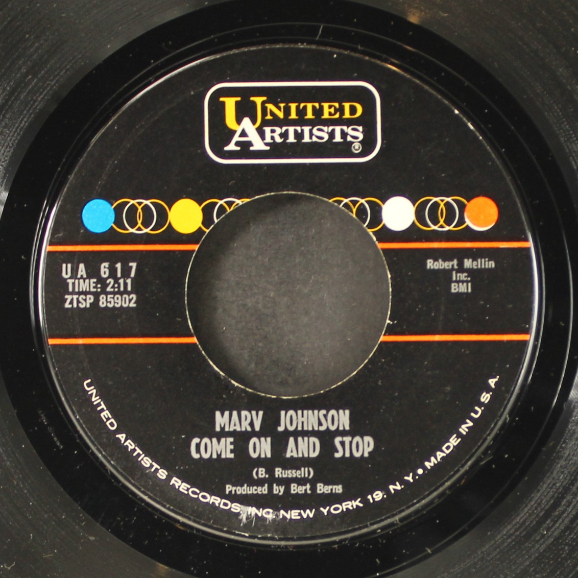 MARV JOHNSON: come on and stop / not available UA 7″ Single 45 RPM