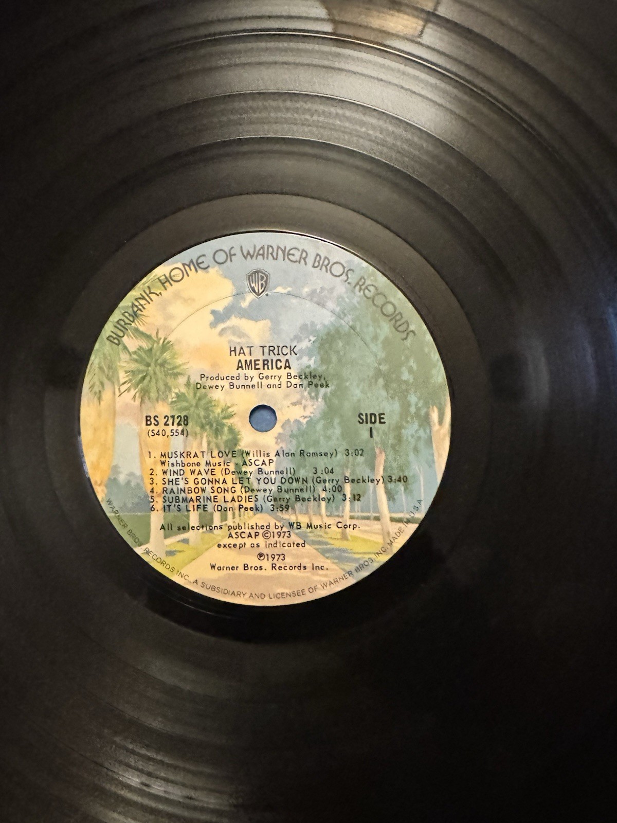 America – Hat Trick LP – Warner Bros BS 2728 – 1973 Vinyl Record – Folk Rock