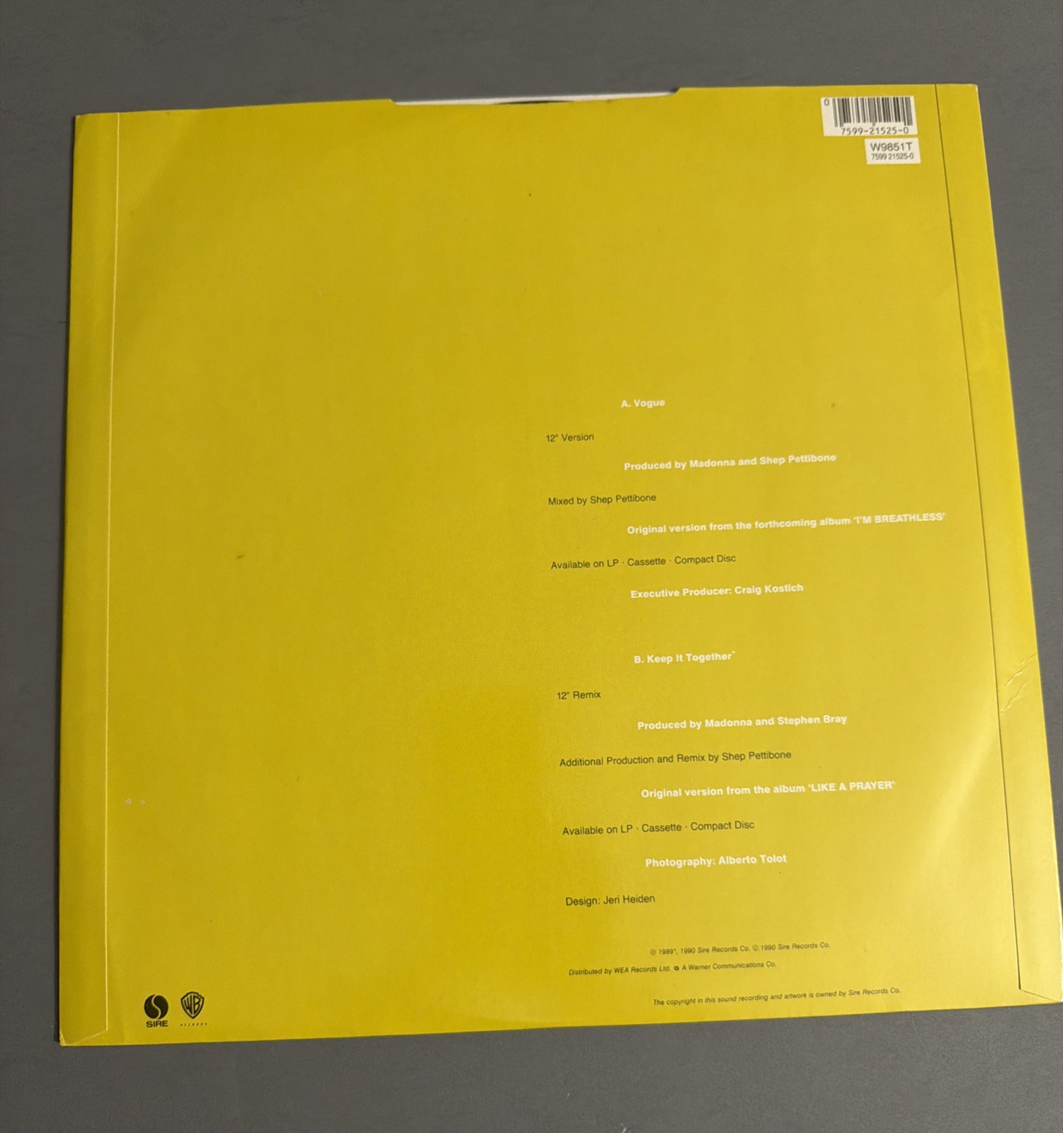 Vintage Madonna Vogue 1990 UK 12″ Vinyl Single Excellent Condition