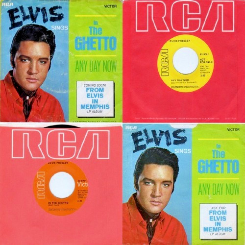 King ELVIS Presley IN THE GHETTO / ANY DAY NOW 47-9741 Promo & Stock 45s + P/S!