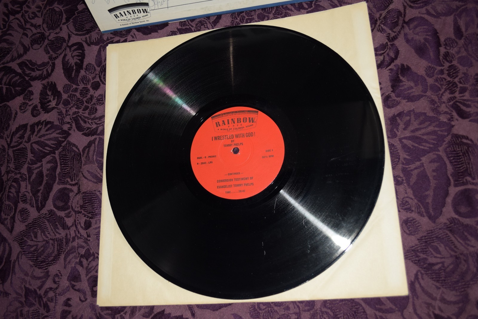 TOMMY PHELPS I Wrestled With God RAINBOW Xian Spoken Word SIGNED VG+/VG+