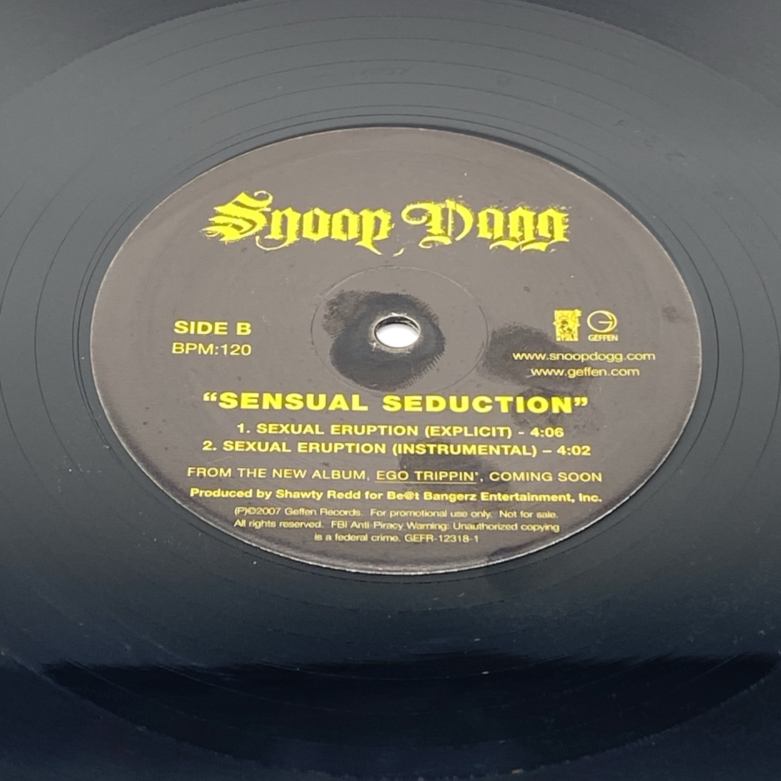 Snoop Dogg Sensual Seduction 2007 US Original Press 12inch Shawty Redd Electro