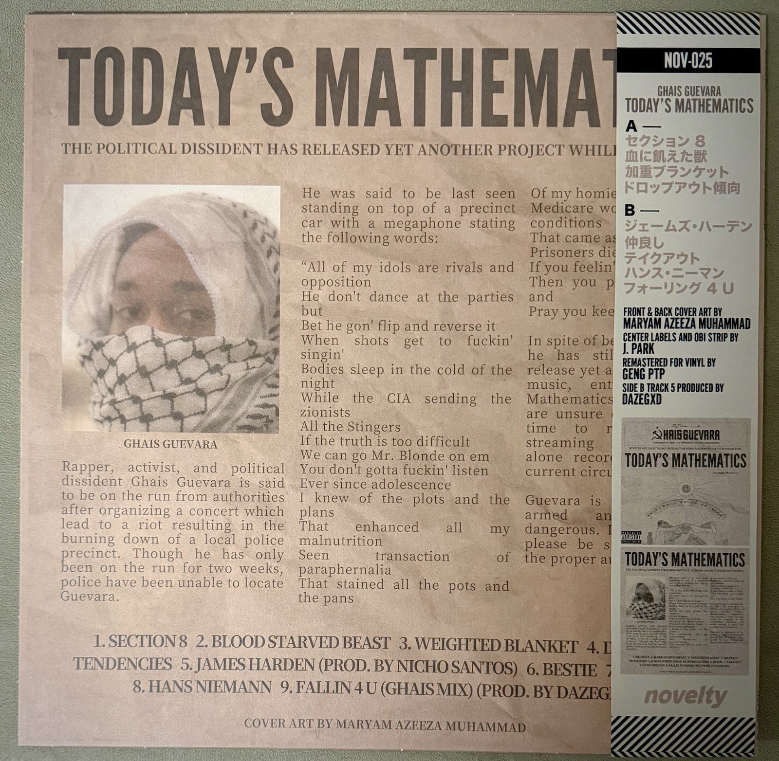 Ghais Guevara Today’s Mathematics 12″ Black Vinyl LP 45 RPM novelty NOV-025