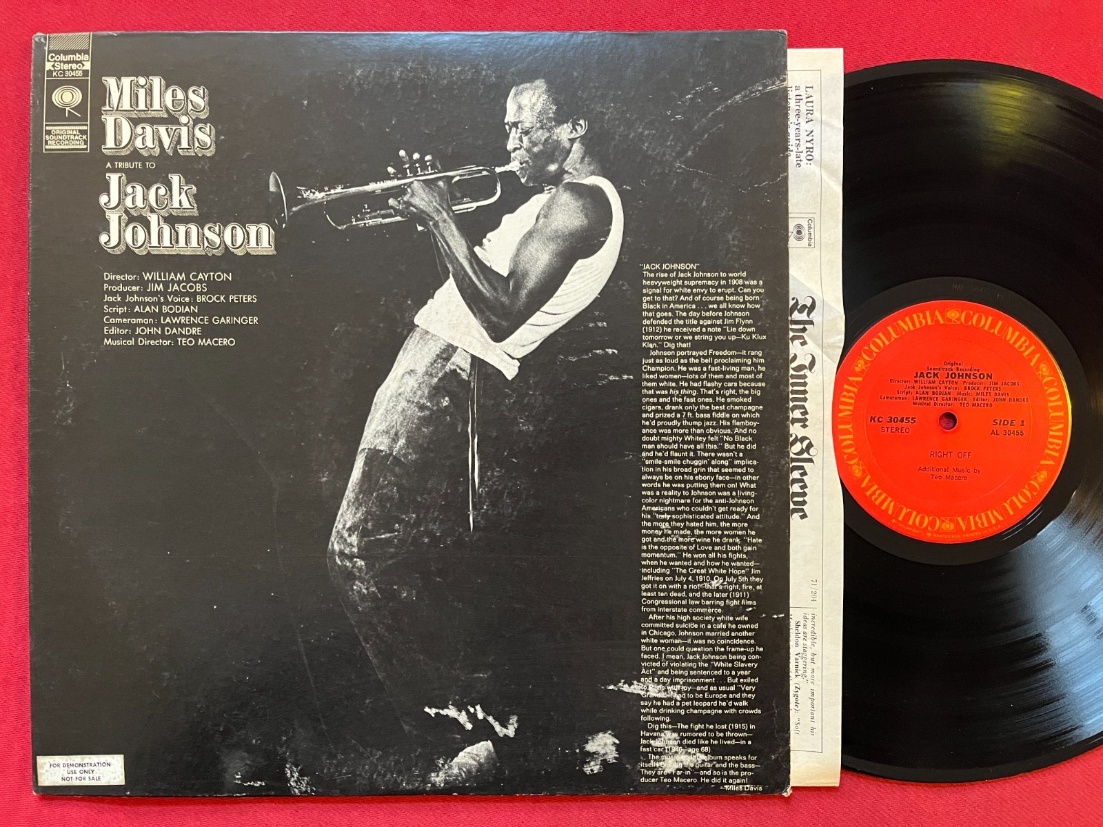 MILES DAVIS~A TRIBUTE TO JACK JOHNSON LP PROMO (1971) JAZZ VG+ COLUMBIA KC 30455