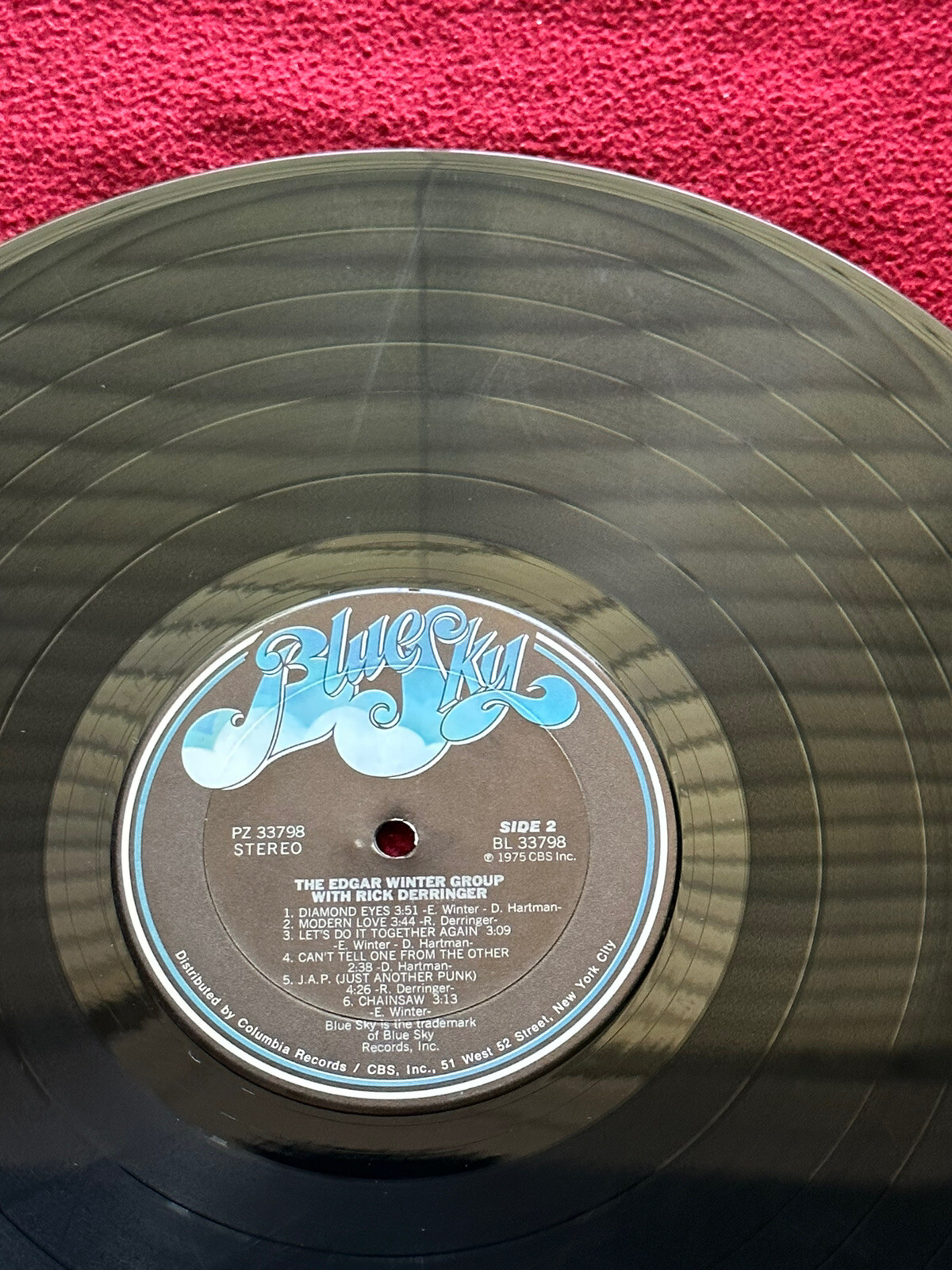 EDGAR WINTER GROUP w/RICK DERRINGER Self-Titled 1975 Blue Sky PZ 33798 VG/VG+