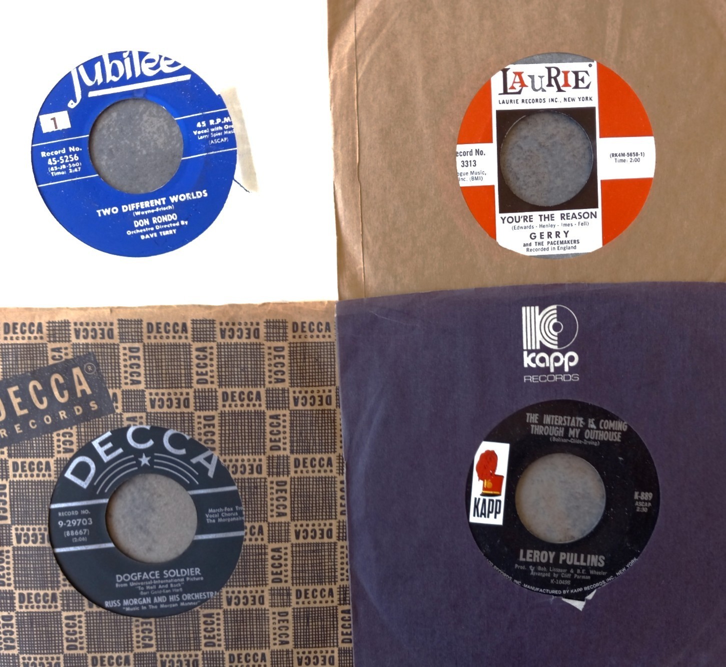 LOT OF 52 VINTAGE 45 RPM RECORDS – LOT #72 -LOOK CLOSELY FOR RARE GEMS