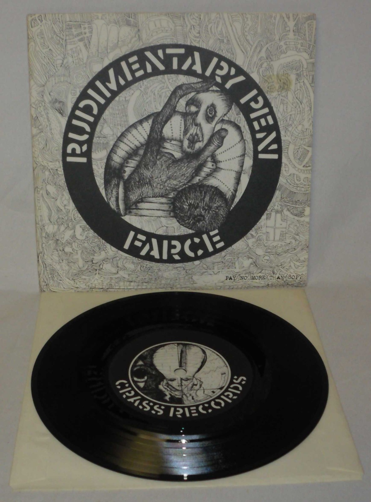 RUDIMENTARY PENI Farce CRASS OG 1982 PUNK 45 EX / EX
