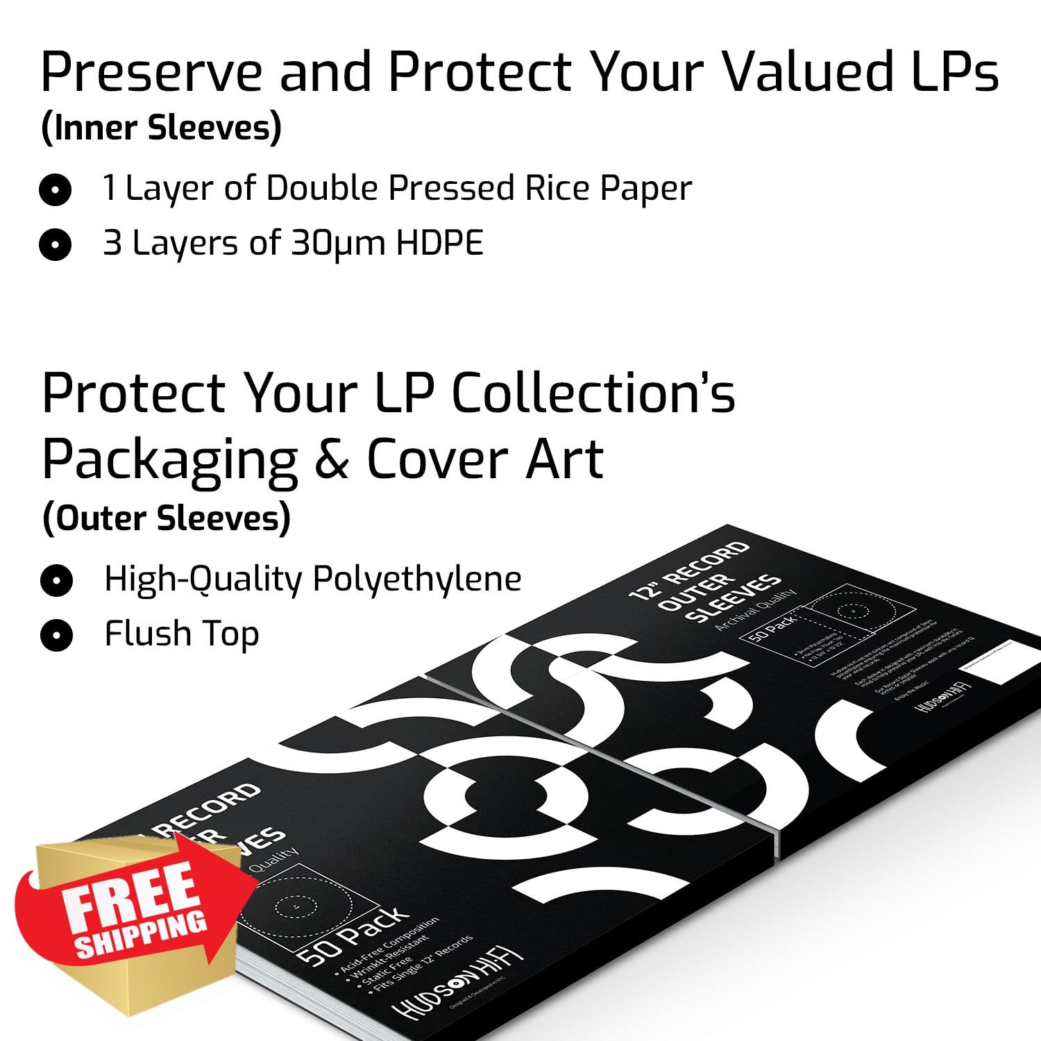 Hudson Hi-Fi Vinyl Record Sleeves 50 Inner 50 Outer