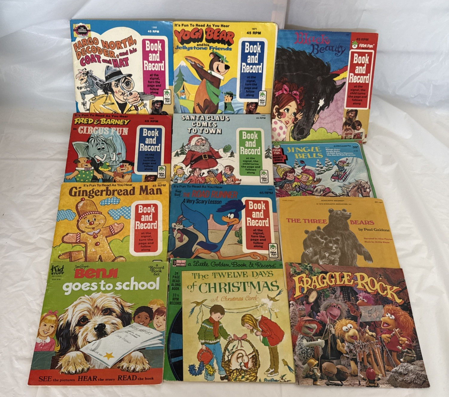Vintage 70s 80s Kids Book & Record Lot of 12 -Fraggle Rock Road Runner Yogi Bear