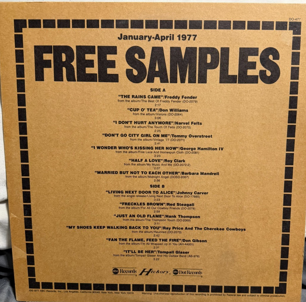 FREE SAMPLES ABC DOT RECORDS 1977 DO477 Vinyl LP EX/EX/VG