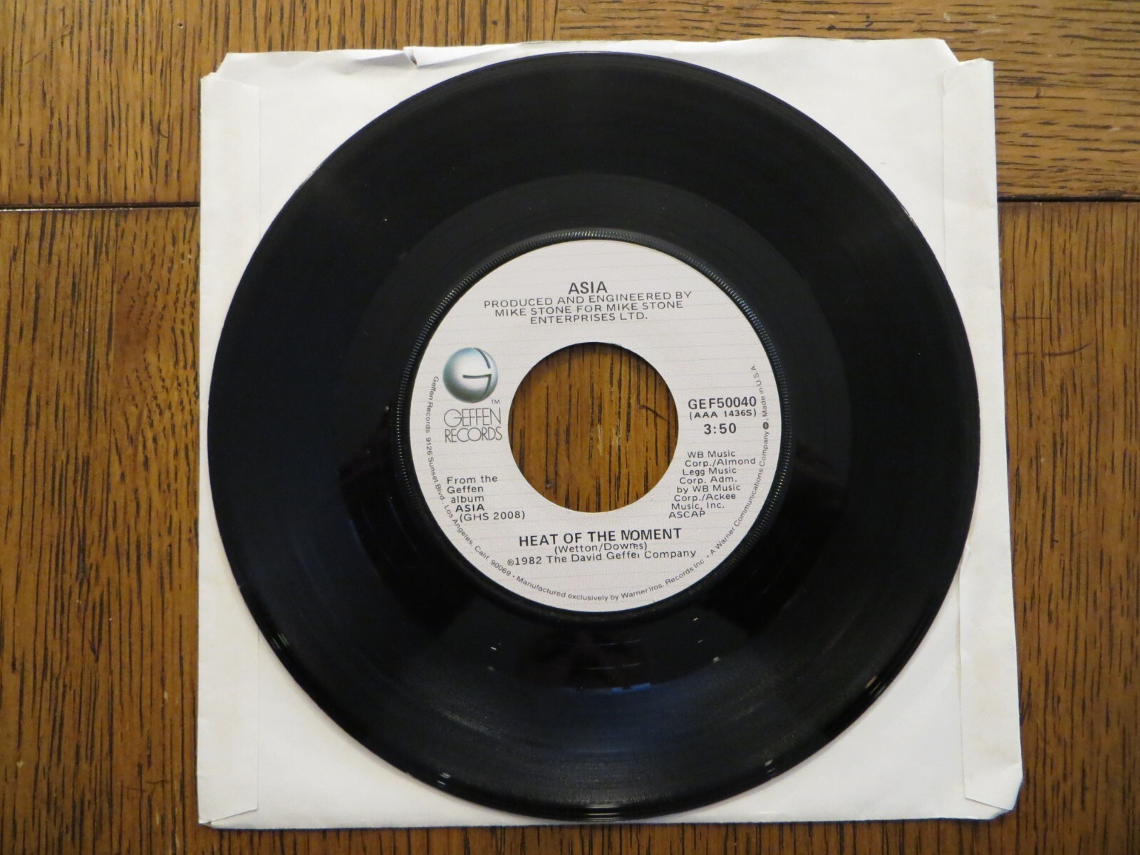 Asia – Heat Of The Moment / Ride Easy – 1982 Geffen Records GEF 50040 7″ Single