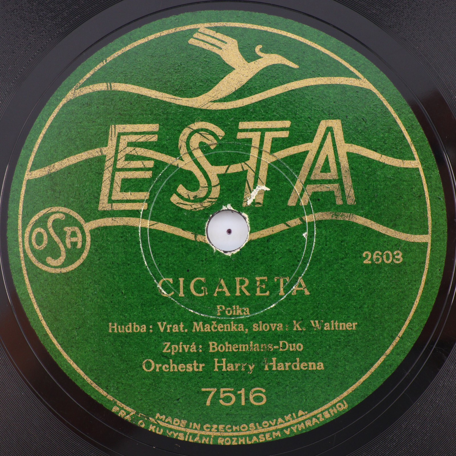 Harry Hardena – Cigareta / Jsou Nás Miliony – 10″ 78 rpm Record 7516 Czech RARE