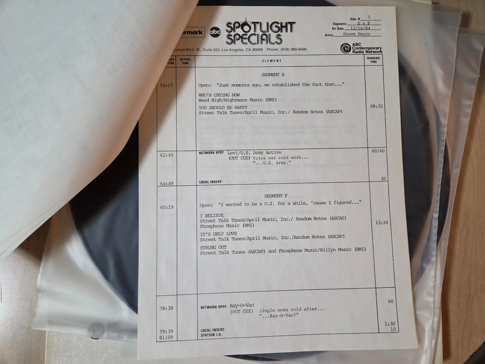 Steve Perry (Journey) ABC Watermark Spotlight Specials 2 LP Radio Promo Box