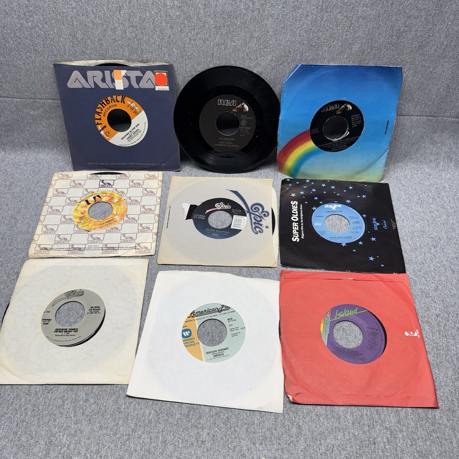 Vintage 45 RPM Record Lot of 86 – 7″ Vinyl Singles Rock Pop 70s 80s Beatles Etc.