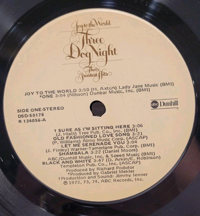 Three Dog Night Joy To The World Their Greatest Hits LP 1974 DSD-50178 1st Press