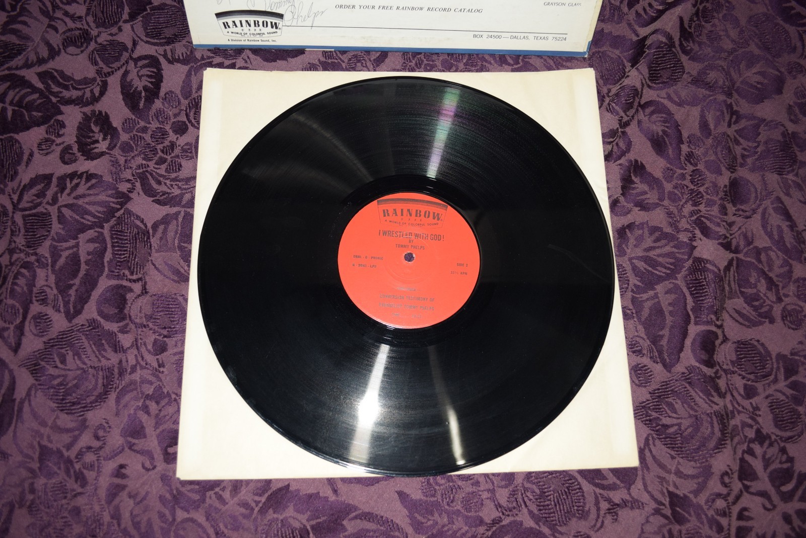 TOMMY PHELPS I Wrestled With God RAINBOW Xian Spoken Word SIGNED VG+/VG+