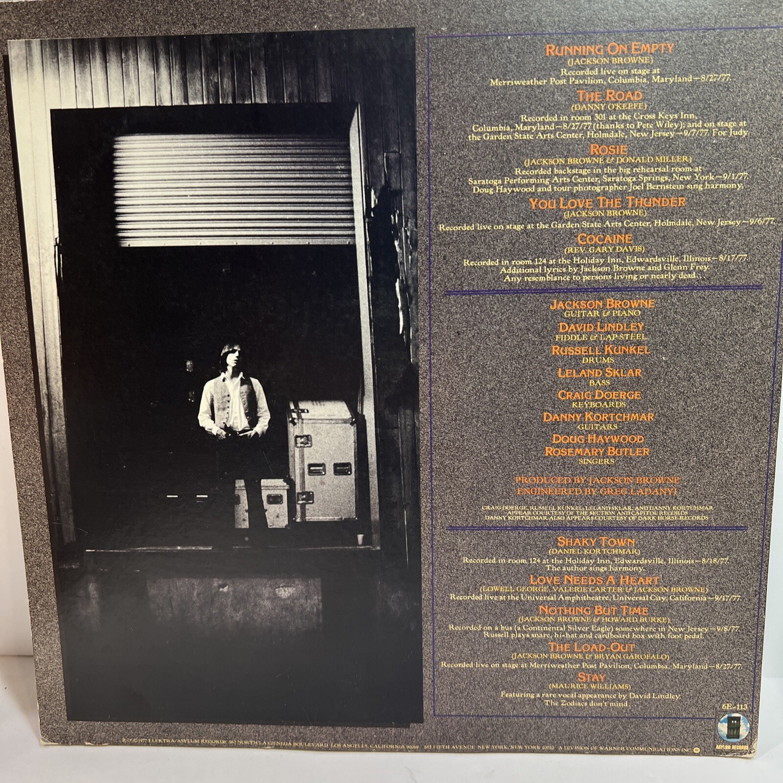Jackson Browne Running On Empty Vinyl Record Asylum Records Singer Songwriter