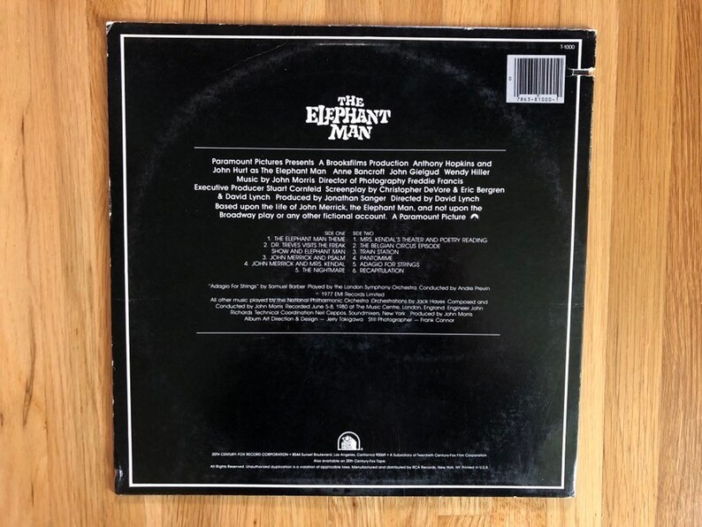 The Elephant Man Original Soundtrack LP 1980 Vinyl Record Album Dark Carnival