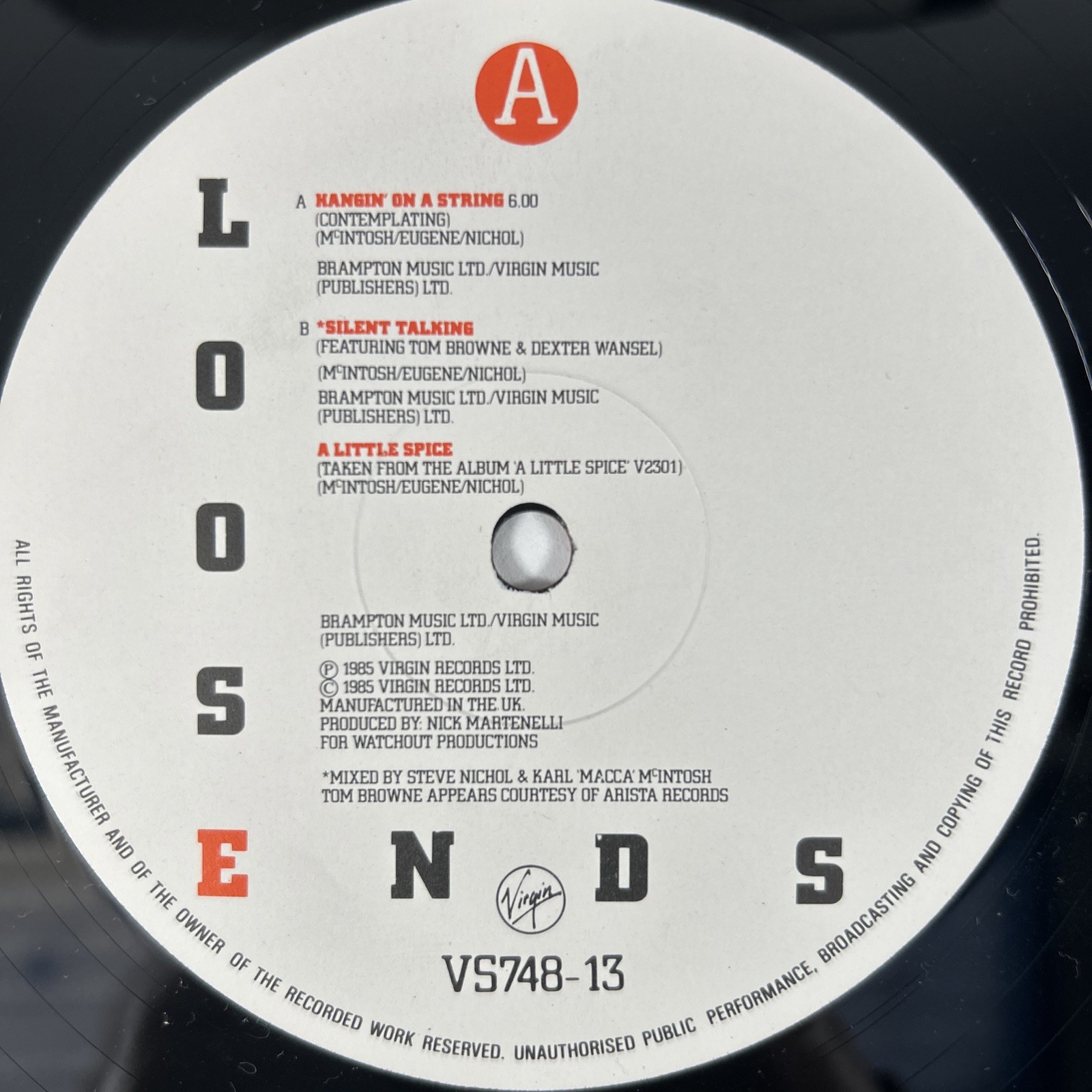 Loose Ends – Hangin’ On A String / Silent Talking /12″ Vinyl/Ltd. Ed./Reggae./VG