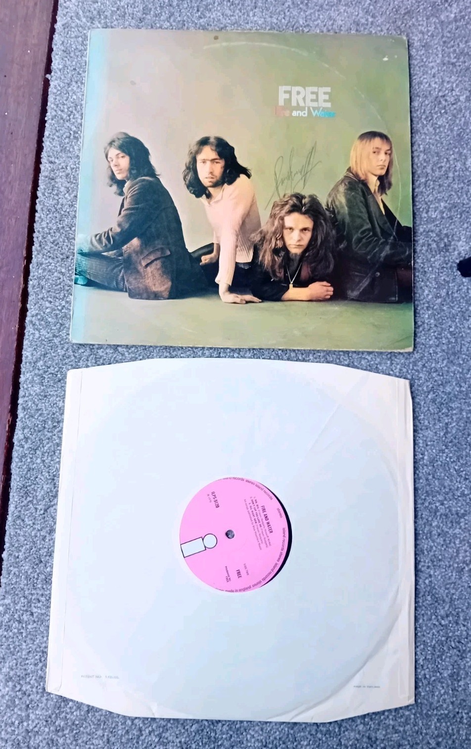 Free – Fire & Water UK Pink Island vinyl LP VG/VG Signed by Paul Kossoff twice!