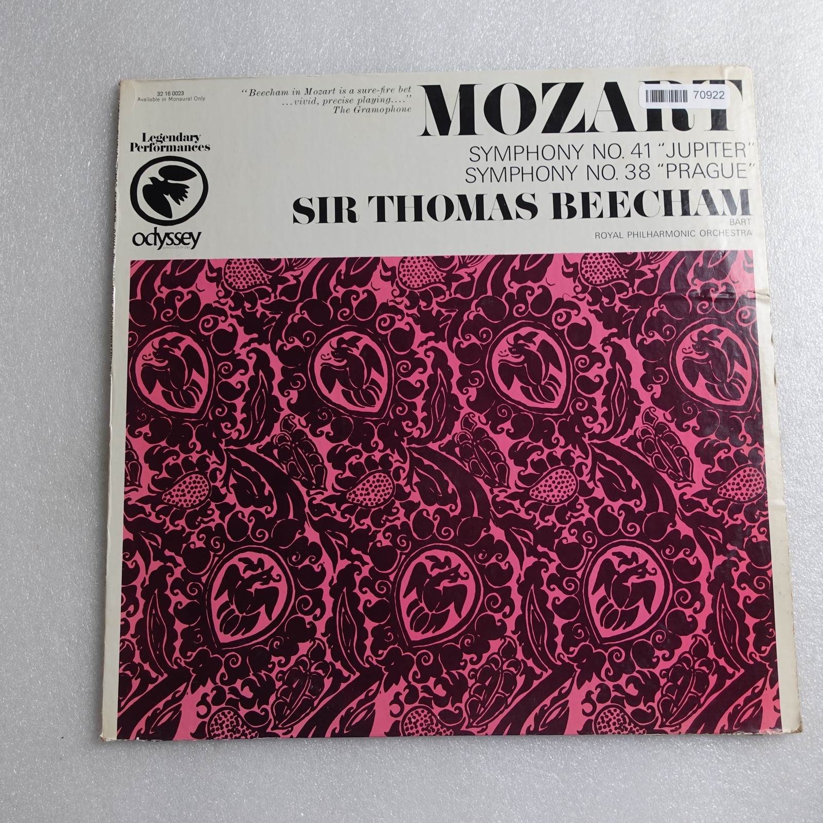 Wolfgang Amadeus Mozart Symphony No. 41 Jupiter LP Vinyl Album Record Classical