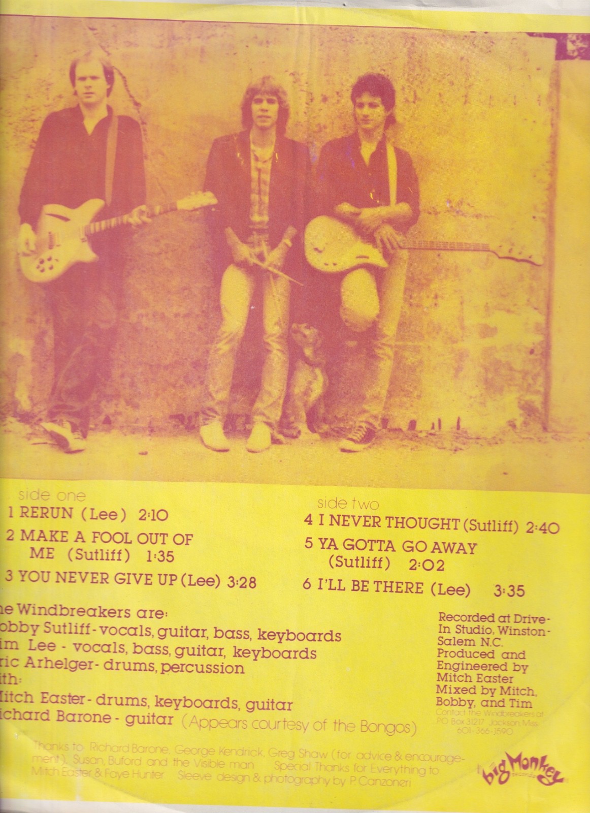 the windbreakers any monkey with a typewriter 12″ original w/mitch easter