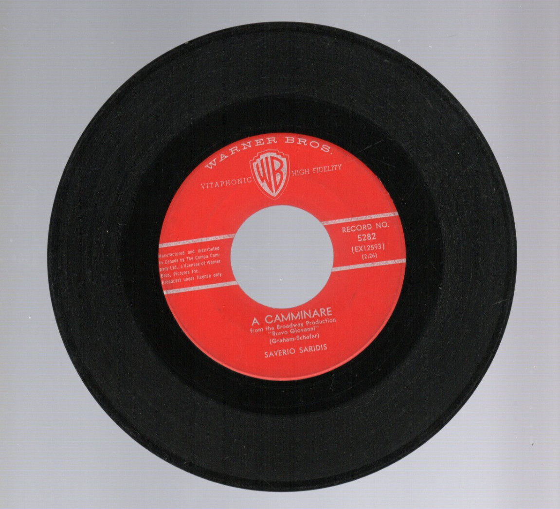 Saverio Saridis Unchained Melody 7″ RARE Canada Stock 45 WB #5282 Pop 1962 VG