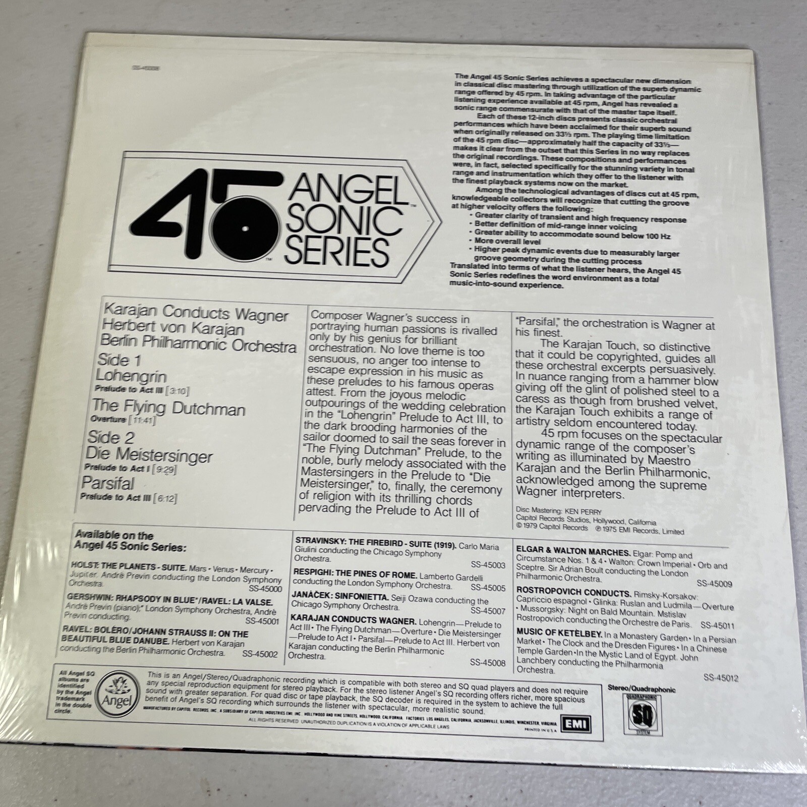 Angel Sonic Series 45RPM SS 45008 Karajan Conducts Wagner Lohengrin