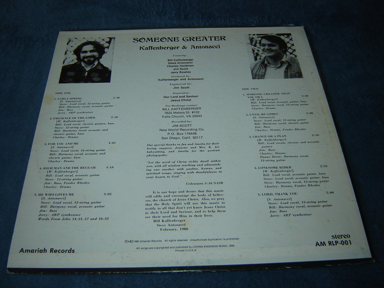 Kaffenberger & Antonacci – Someone Greater LP 1980 private Xian folk-rock
