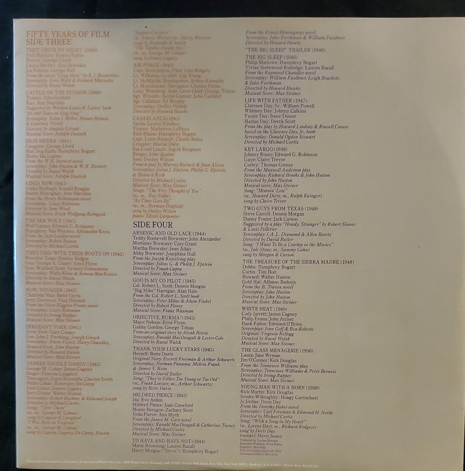 50 Years Of Film Warner Bros. Box Set 3Lps 3XX 2737 EX/VG+Film Dialog, Music