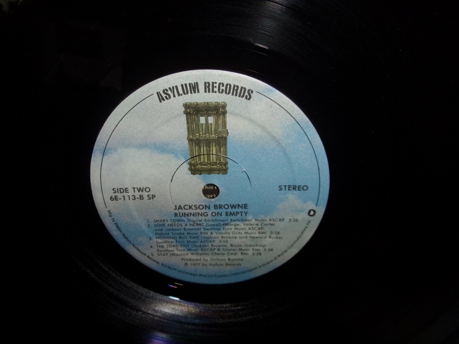 JACKSON BROWNE RUNNING ON EMPTY LP ASYLUM 6E-113 SP VG+