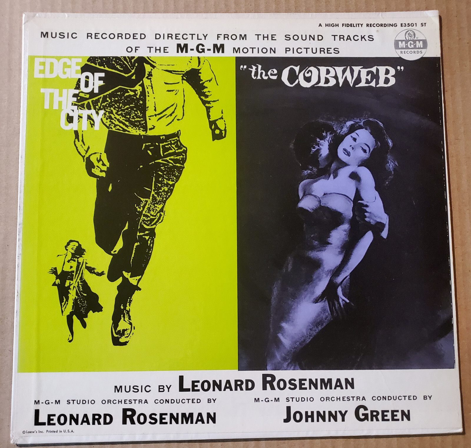 EDGE OF THE CITY & THE COBWEB Soundtrack 33RPM LP Leonard Rosenman Johnny Green