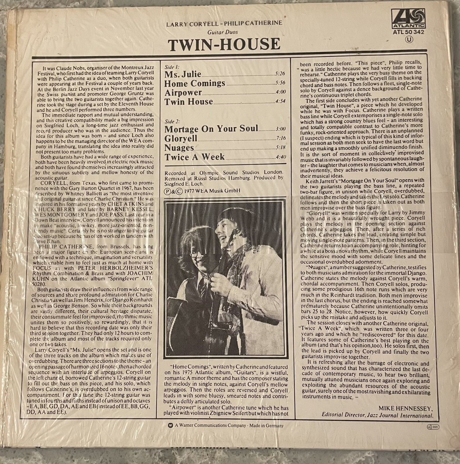 Larry Coryell & Philip Catherine: Twin-House~Atlantic ATL 50 342 LP 1977 Import