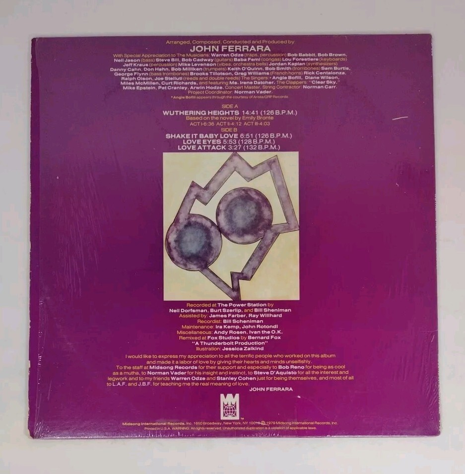 John Ferrara – Wuthering Heights 1979 Midsong 12″ Vinyl Record LP