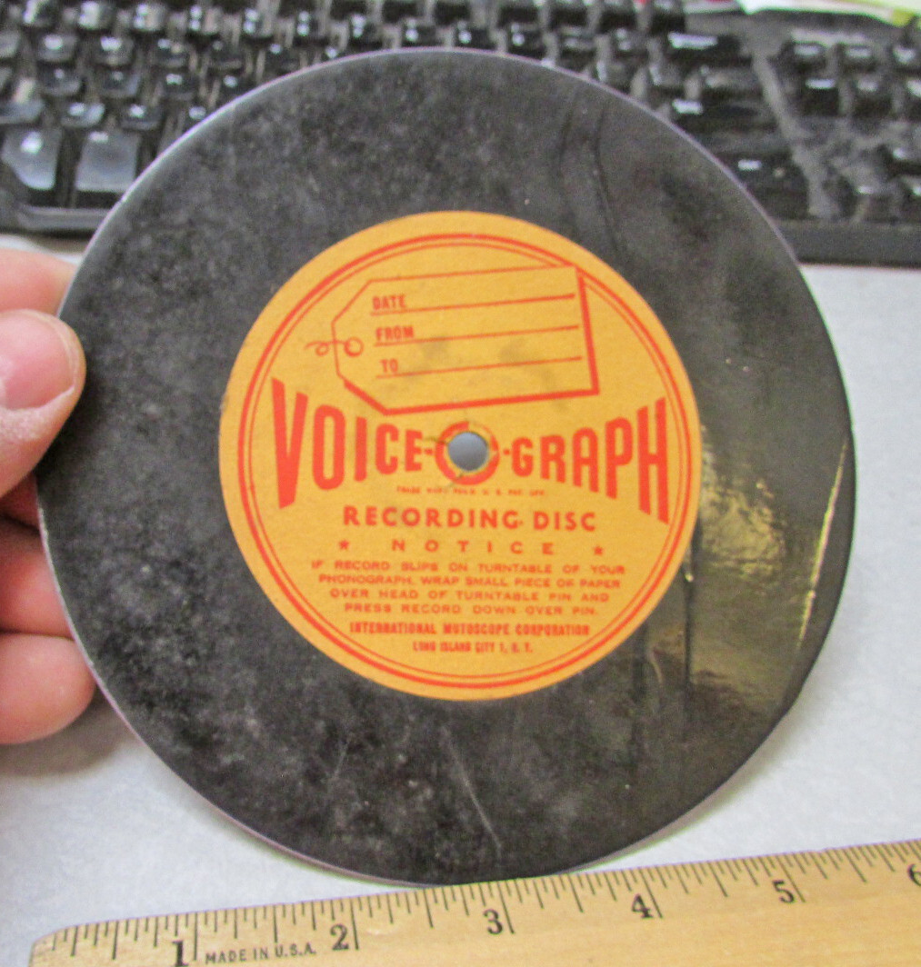 vintage voice o graph recording disc, used, unplayable, fun collectible decor