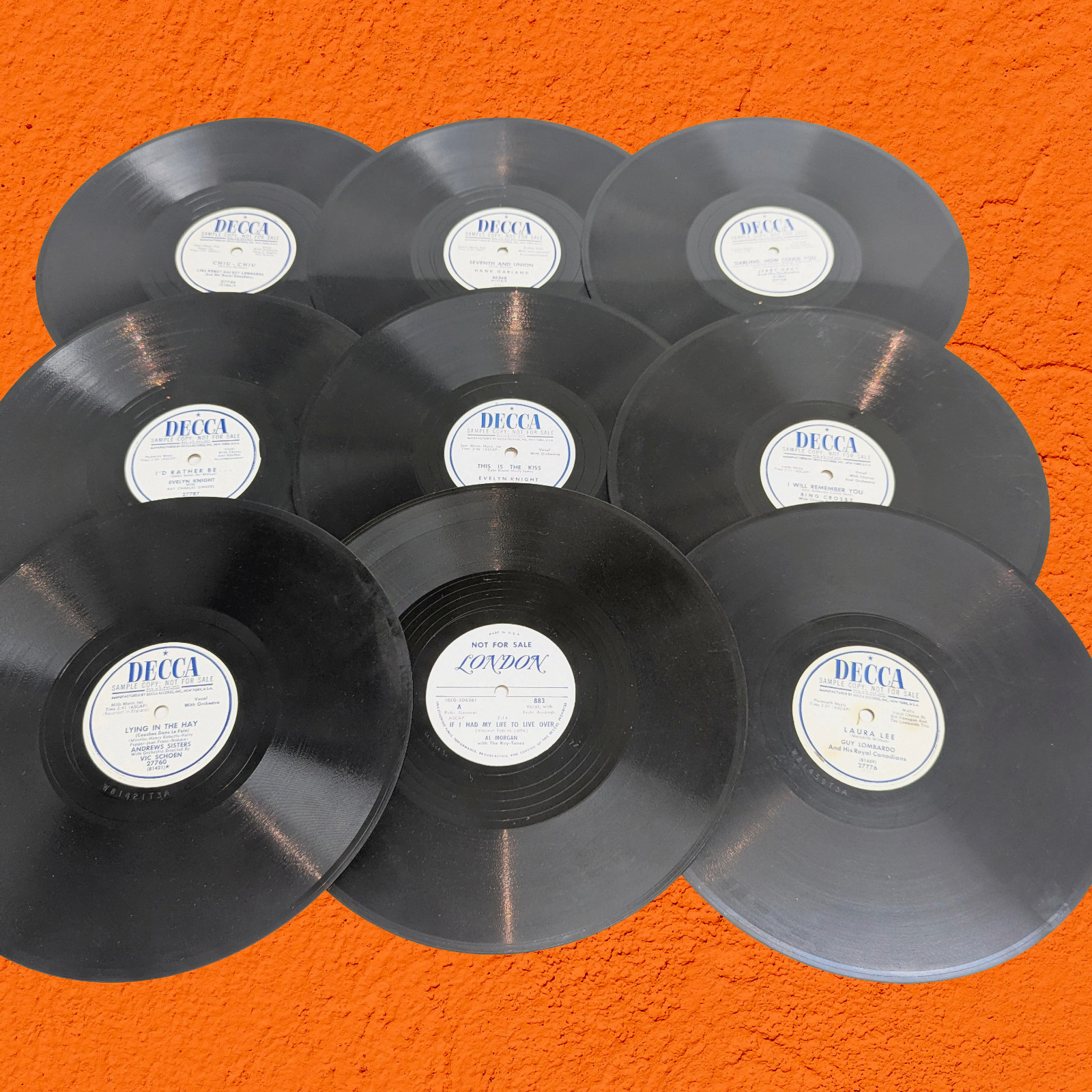 Lot Of 9 — 78 RPM SAMPLE COPY RARE 1940-1950 DECCA – LONDON
